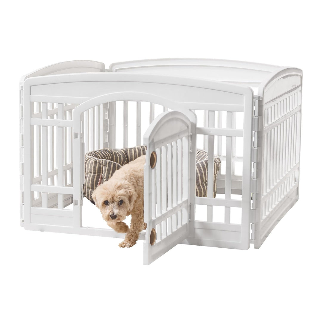 USA 24 Exercise 4-Panel Pet Playpen with Door, Dog Playpen, Puppy Playpen, for Puppies and Small Dogs, Keep Pets Secure, Easy Assemble, Fold It Down, Easy Storing, Customizable, White