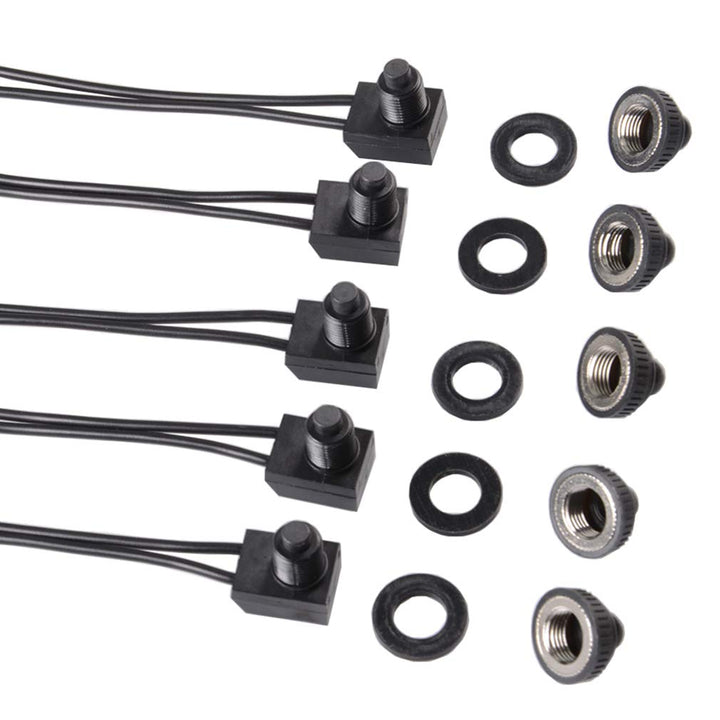 5Pcs Push Button Switch 12V Wired RV Waterproof On-Off Micro Light Toggle Switches for Motorcycle Car Truck Boat Marine (Black)
