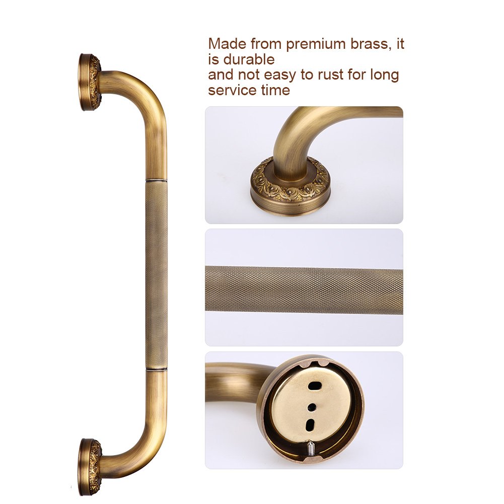 Gold Antique Wall Mounted Brass Assist Shower Tub Safety Grab Bar Carved Support Handle Bathroom Accessories