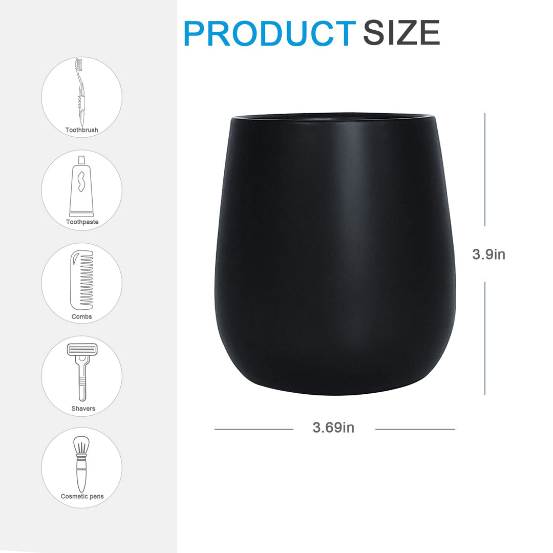 2 Pcs Matte Black Toothbrush Holders, Ceramic Tooth Brushing Organizer Stand for Toothpaste, Makeup Brush, Cutlery, Bathroom Decor, Countertop Dresser Storage