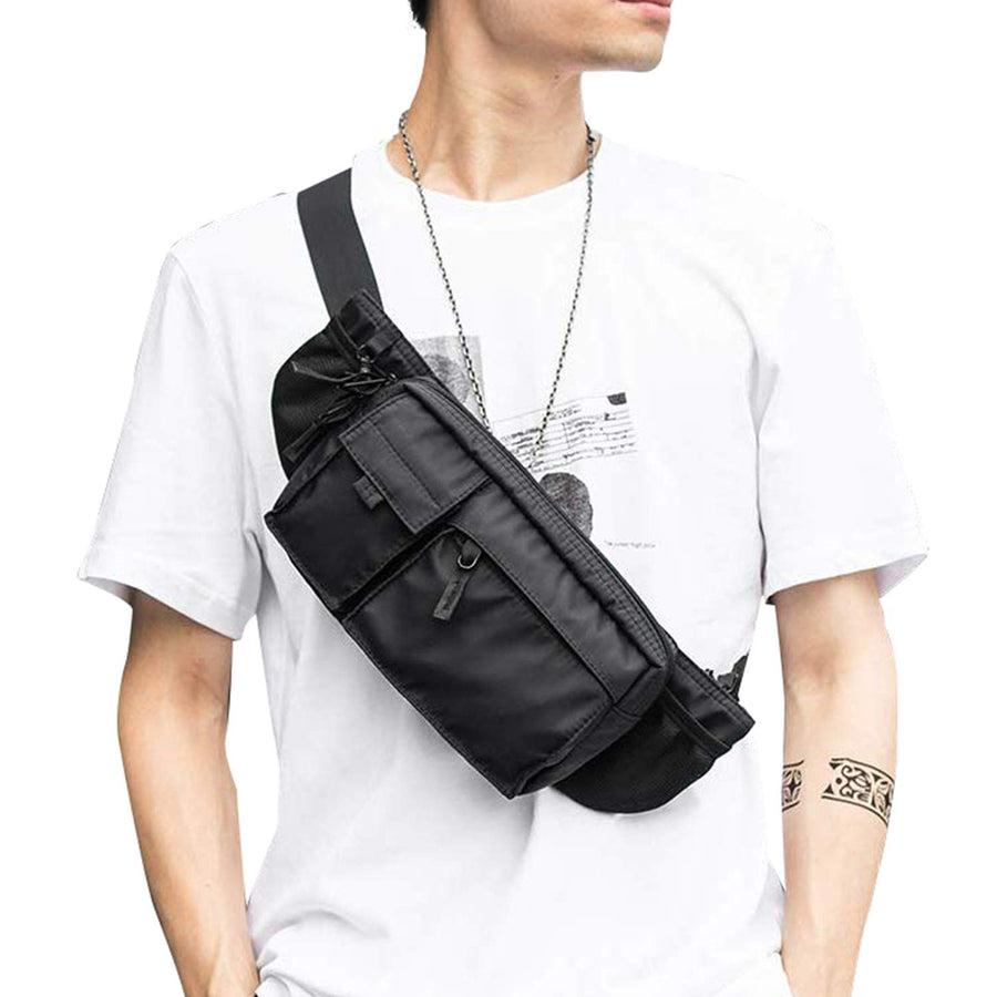 Large Waterproof Black Waist Bag Fanny Pack For Men Women Belt Bag Pouch Hip Bum Bag Chest Bag with Adjustable Strap, Premium Lightweight Fanny Pack For Gym Fitness Workout Travel Work Commuting