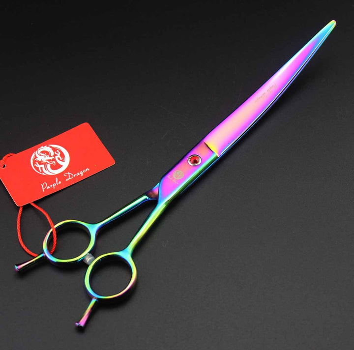 8 inch 3 in 1 Professional Pet Grooming Thinning Scissors - Upward Curved Shears and Dog Hair Cutting Scissor - Perfect for Pet Groomer or Family DIY Use (Rainbow)