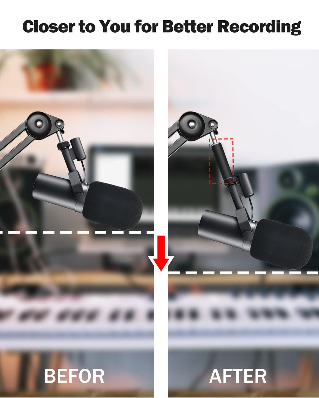 Mic Stand Extension Tube, 5/8 Female to 5/8 Male Microphone Extension Pipe Microphone Stand Extender with 2 Screw Aadpters for Desk Boom Arm Stands, 2Pcs