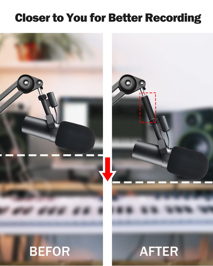 Mic Stand Extension Tube, 5/8 Female to 5/8 Male Microphone Extension Pipe Microphone Stand Extender with 2 Screw Aadpters for Desk Boom Arm Stands, 2Pcs