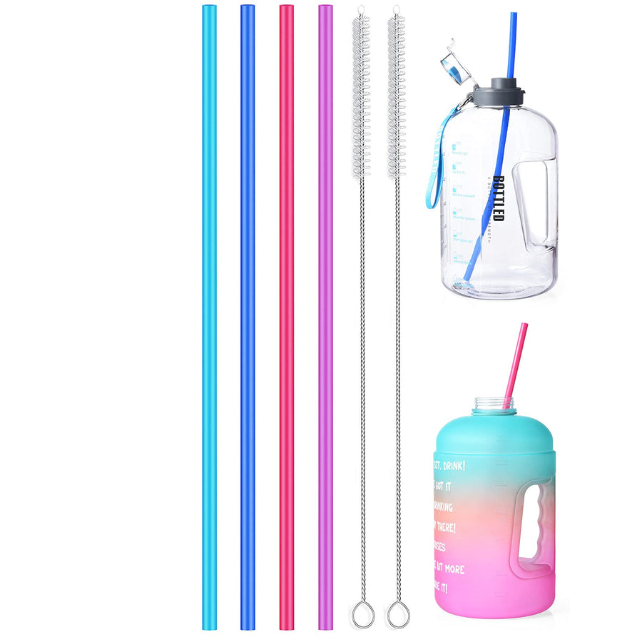 15 inch Extra Long Reusable Silicone Straws, 4-Pack Flexible Straws for Stanley 40 oz Tumbler, 1 Gallon Water Bottles, 128 64 30 oz Jug Cup with Cleaning Brush