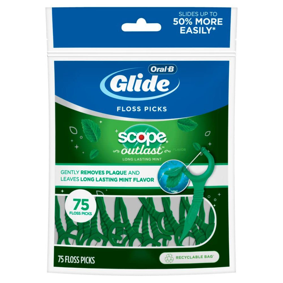 Glide Complete with Scope Outlast Dental Floss Picks, Mint, 75 Count