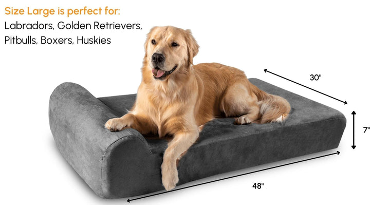 Elevated Orthopedic Dog Bed w/Headrest - 7” for Large Dogs w/Washable Microsuede Cover - Made in The USA w/ 10-Year Warranty (Headrest, Large, Charcoal)