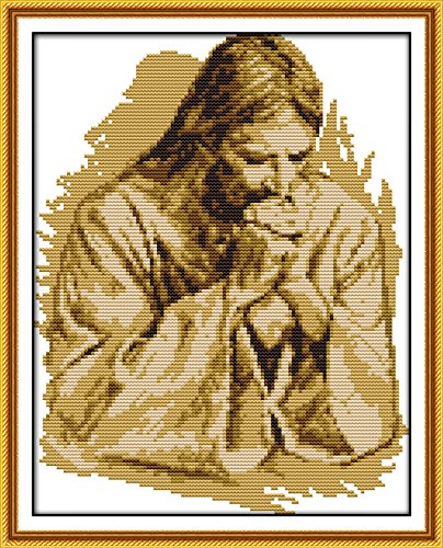 Cross Stitch Kits Stamped Full Range of Embroidery Starter Kits for Beginners DIY 11CT 3 Strands (Praying Jesus)