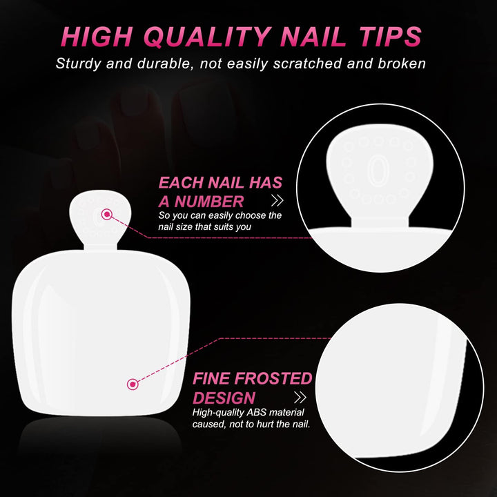 False Toenails 500Pcs White Toe Nails Full Cover Press on Nail Art Design Home DIY Nail Salon, 10 Sizes with Box (White)