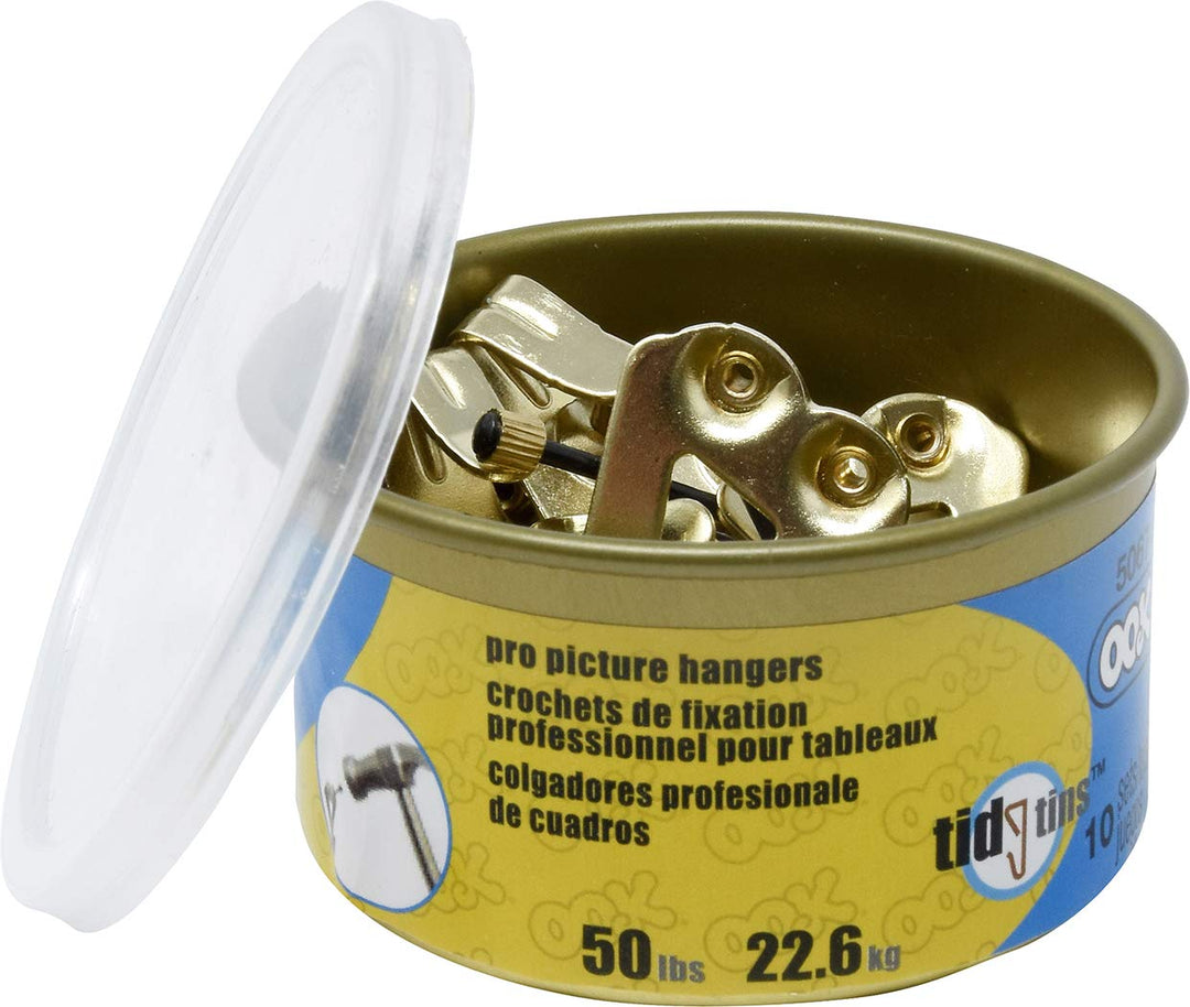 50674 Professional Picture Hangers, Reusable Art Hooks, Padded, Brass, 50lbs (10 Set) Gold