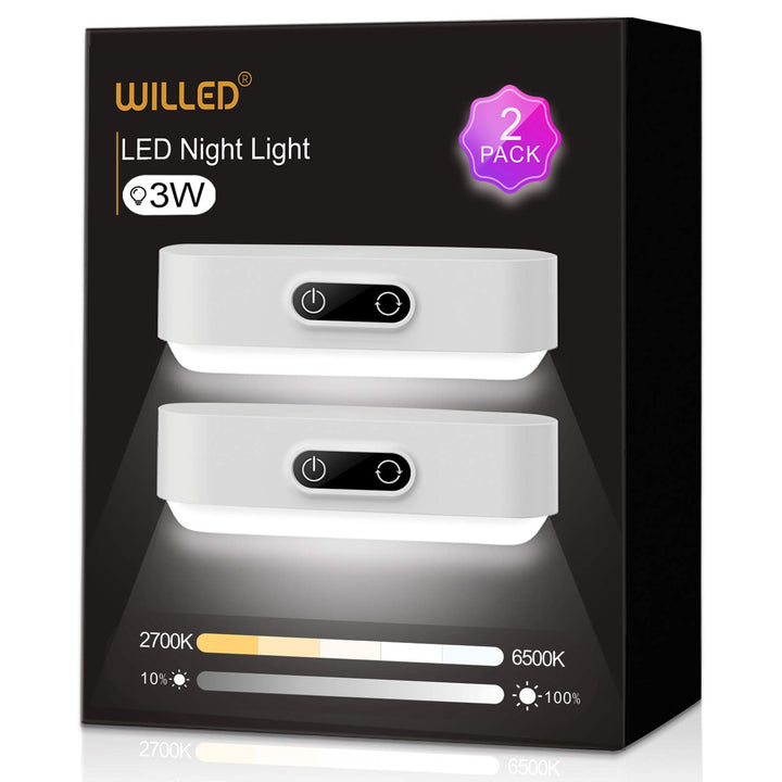 Upgraded 3W Touch Lights, 5 Colors Adjustable, Dimmable Tap Lights, 2000mAh Rechargeable Battery, Magnet Stick on Lights for Closet, Cabinet, Bedroom, Wall, Reading, 2700K-6500K, 2 Pack