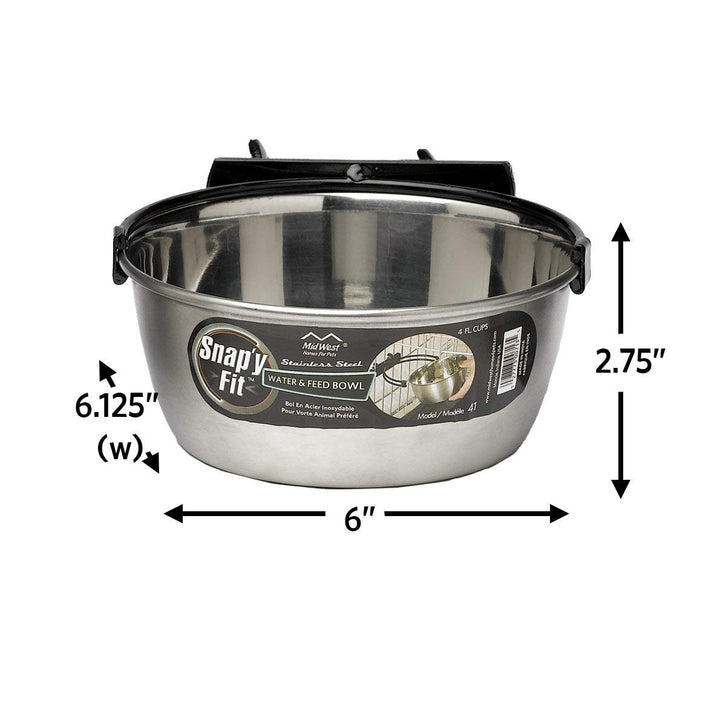Snap'y Fit Stainless Steel Food Bowl/Pet Bowl, 1 qt. for Dogs & Cats