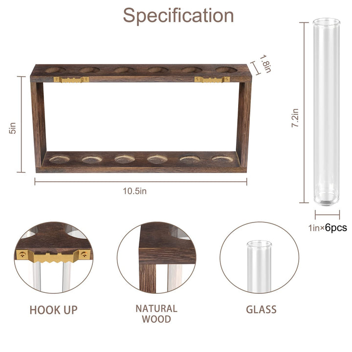 Plant Terrarium with Wooden Stand, Desktop/Wall Hanging Live Plant Propagation Station Planters Glass Tubes Hydroponic Vase Air Planter Holder for Indoor Office Home Garden Decor (6 Test Tubes)