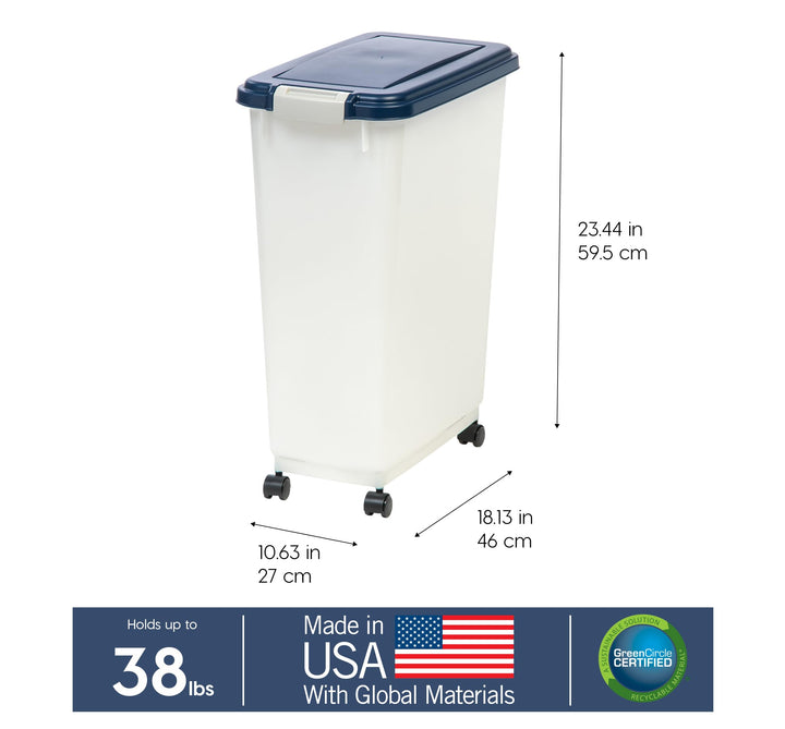 USA Airtight Dog Food Storage Container, Up to 38 lbs, Attachable Wheels, For Dog Cat Bird and Other Pet Food Storage Bin, Keep Fresh, Easy Mobility, BPA Free, Navy/Pearl