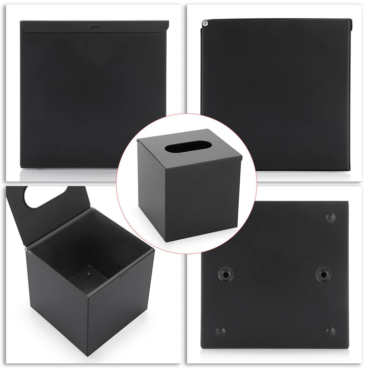 Square Tissue Box Cover - Stylish Cube Stainless Steel Tissue Box Holder, Modern Metal Facial Tissue Holder for Dresser Table Night Stand Bathroom Vanity Home Office Bar Wall Decor, Black