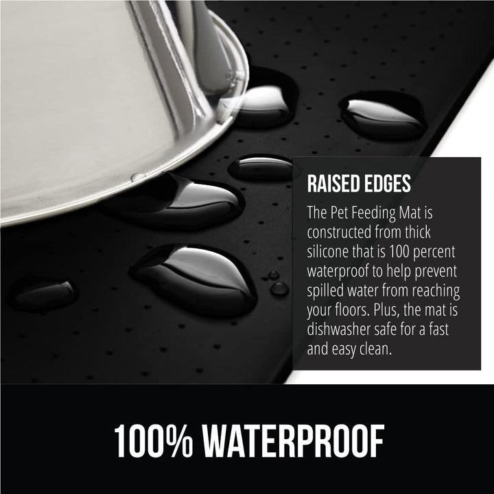 100% Waterproof Raised Edge BPA Free Silicone Pet Feeding Mat, Dog Cat Food Mats Contain Spills Protects Floors, Placemats for Cats and Dogs Water Bowl, Pets Accessories 18.5x11.5 Black