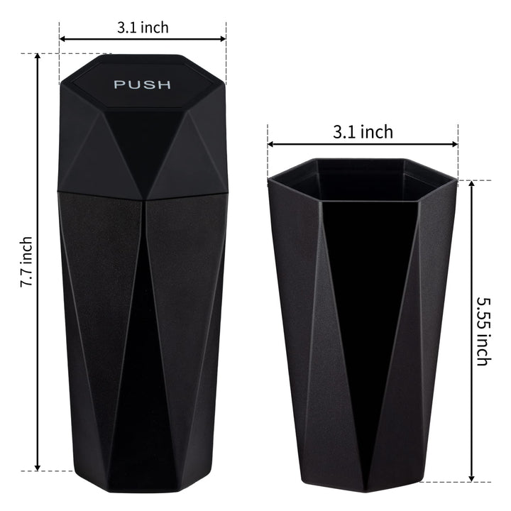 Car Trash Can with Lid, Diamond Design Small Automatic Portable Trash Can, Easy to Clean, Used in Car Home Office (Black)