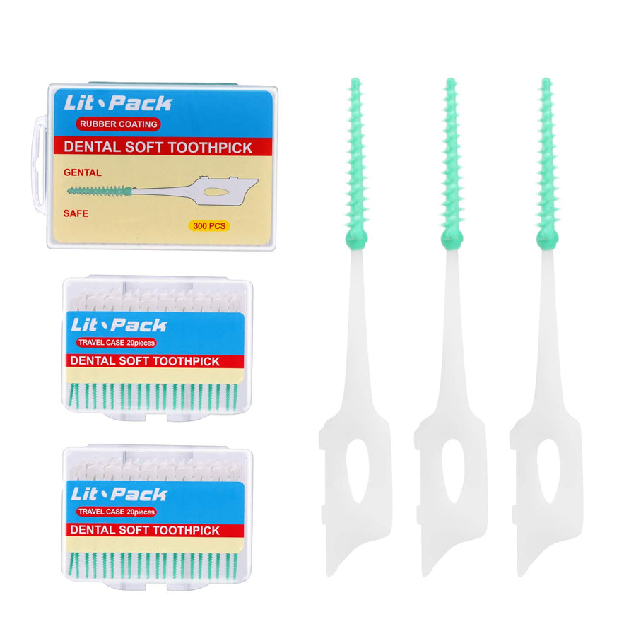 Silicone Dental Pick Interdental Brush Teeth Stick Soft Toothpick Oral Hygiene Care Tools 2 Travel Cases 1 Refill 240 Count