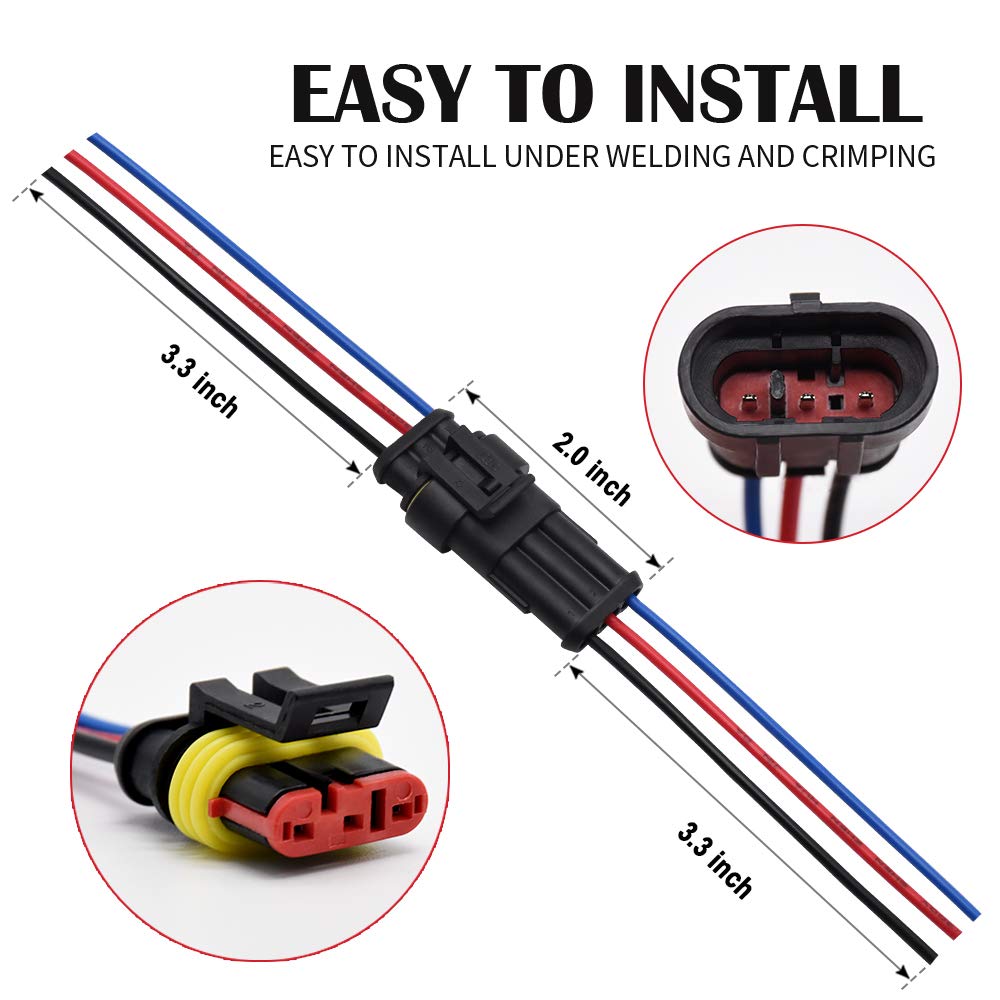 3 Pin Connector Waterproof Connector, Male and Female Way 16 AW Wire Suitable for car Truck, Boat and Other Wire Connection 5 kit