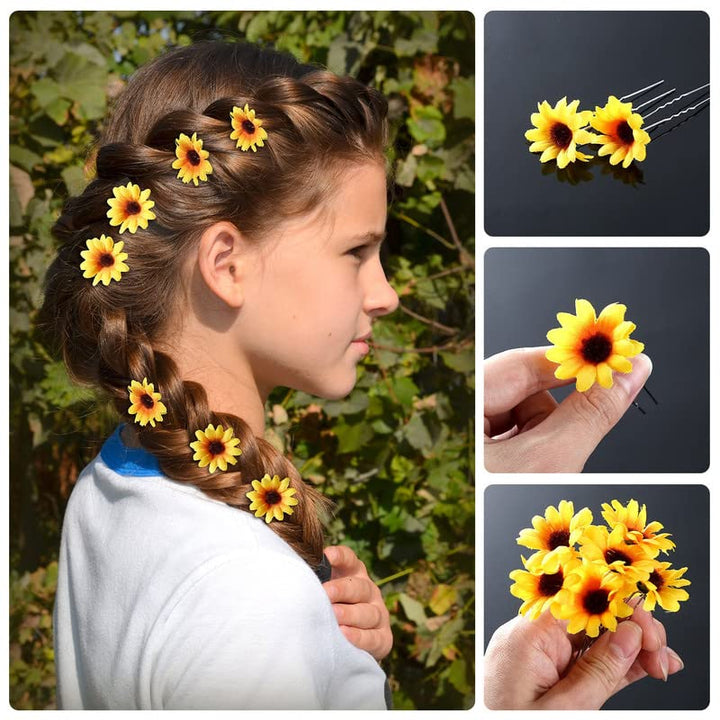 10 Pieces Sunflower Hair Pins Floral Hair Clips with 2 Pieces Sunflower Wreath for Women and Girls, Performances, Parties, Weddings, Festivals