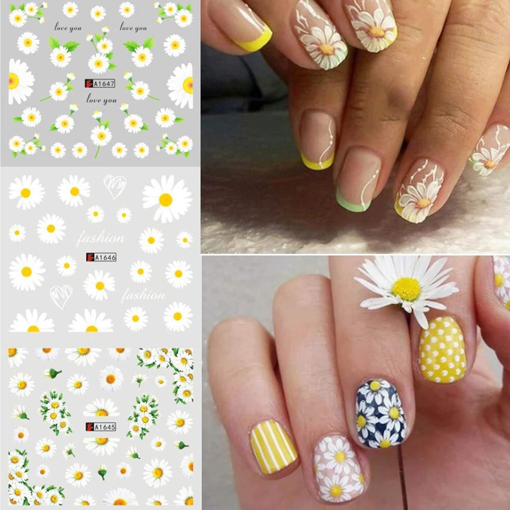 Daisy Nail Water Stickers Decals Sunflower Nail Art Sticker Foil Transfer Summer Nail Art Decorations Watermark Small Daisies Flower Designs Stickers Nail Tattoo Manicure Tips Decoration 12PCS
