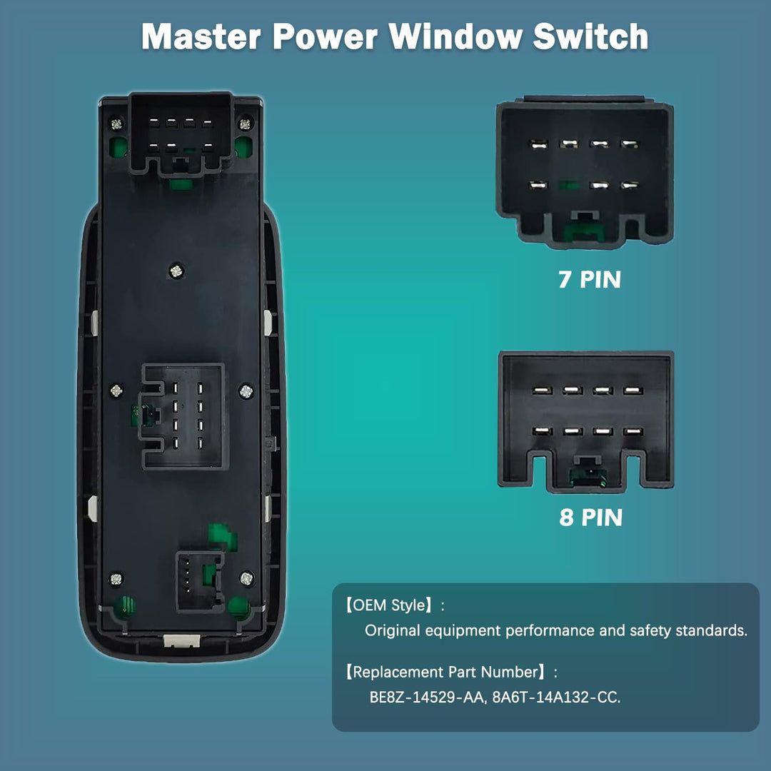 Master Power Window Switch Compatible with 2011 2012 2013 Ford Fiesta, Front Left Driver Side Electric Window Control Switch Replace 8A6T-14A132-CC BE8Z-14529-AA