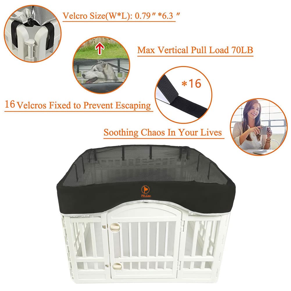 Dog Playpen Mesh Top Cover, Fits 36 Inch 4 Panels Regular Square Plastic Exercise Pet Pen, Adhesive Tape Connections, Black (Note: Cover Only, Fence Not Included)