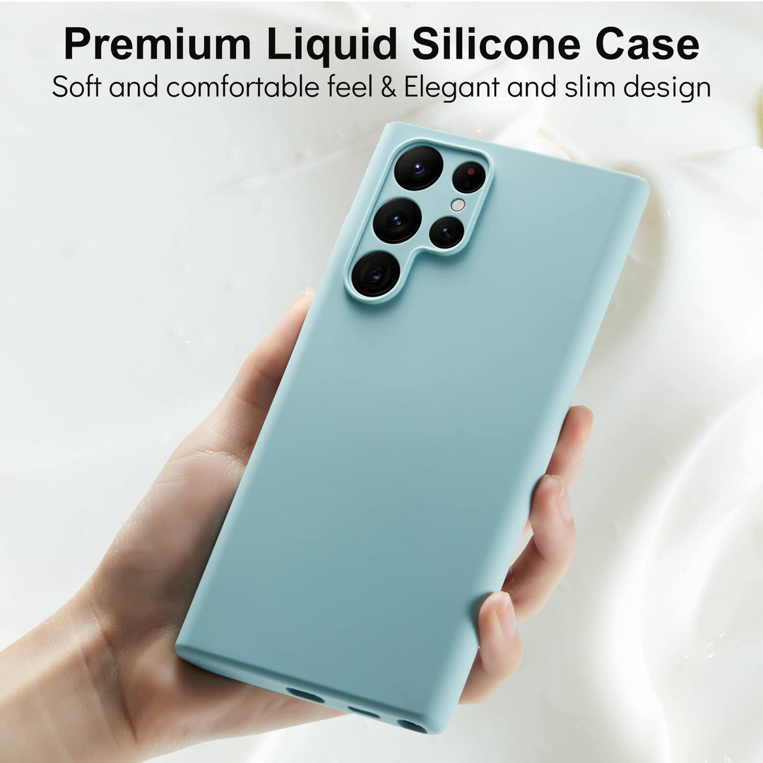 Compatible with Samsung Galaxy S22 Ultra Case Liquid Silicone, Skin Touch Gel Rubber Case with Soft Microfiber Lining, Cute Slim Full Camera Protection Cover, Light Blue