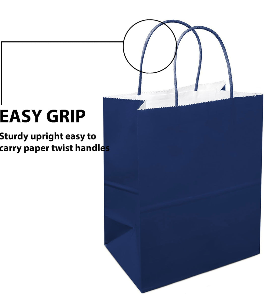 12 Counts Food Safe Premium Paper and Ink Medium 10” X 8”, Vivid Colored Kraft Bag with Colored Sturdy Handle, Perfect for Goodie Favor DIY Bag, Environmentally Safe (Medium, Navy)