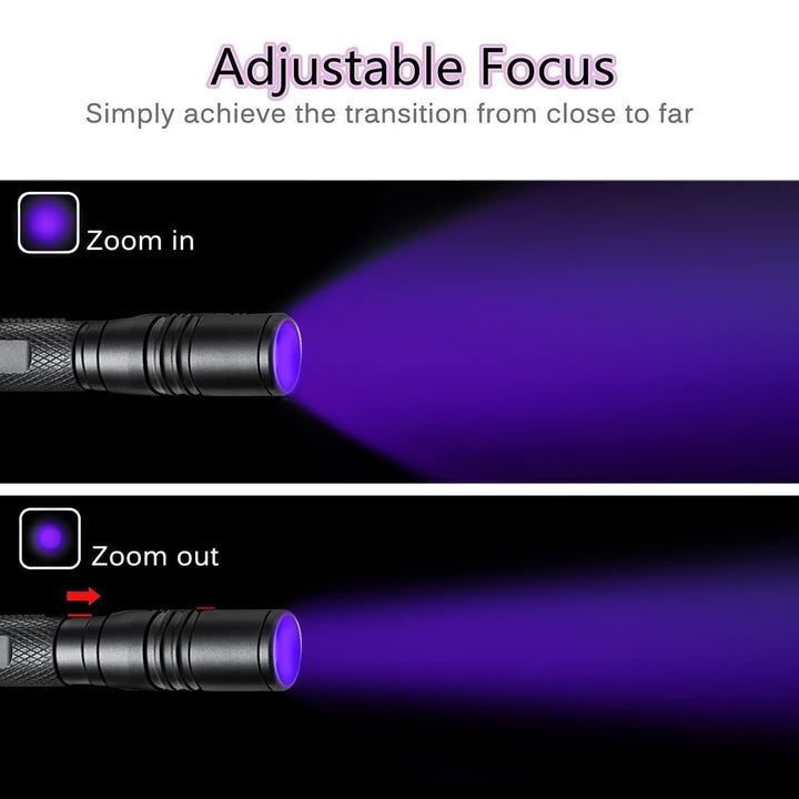 UV Flashlight, LED 395nm Ultraviolet Flashlight, Zoomable Pen Blacklight Flashlight IP54 Waterproof Detector for Pet Urine, Cat Dog Stains, Bed Bug, Household Wardrobe Toilet