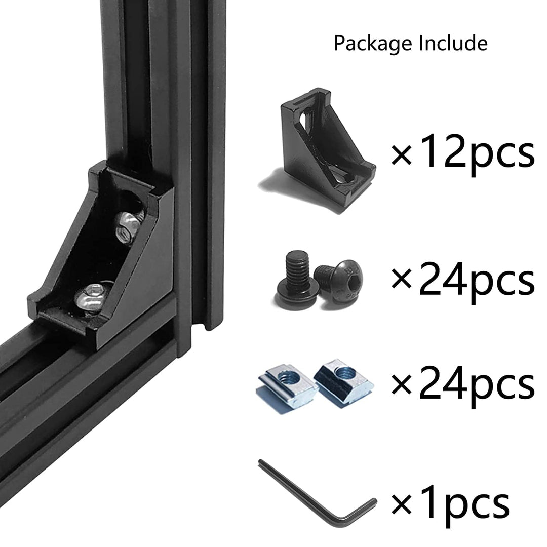 12 Sets 2020 Series Aluminum Extrusion Black Connectors,12pcs 2020 Extruded Aluminum Profile Corner Brackets,with 24pcs Sliding T Nuts and Screws, for Aluminum Extrusion Profile Slot 6mm