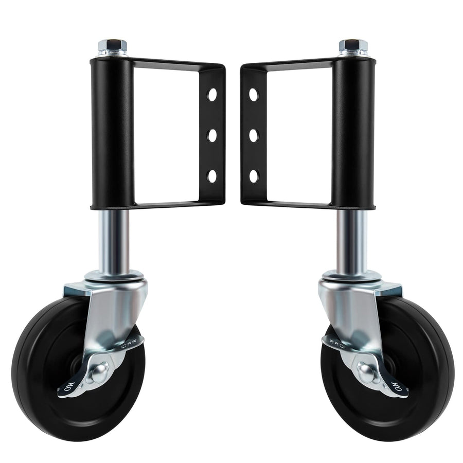 2 Pack Spring Loaded Gate Caster, Heavy Duty Gate Wheels with Universal Mount Plate, Rubber Gate Caster 220 Lbs Capacity, 4 Inches (Black), with Side Lock Brake