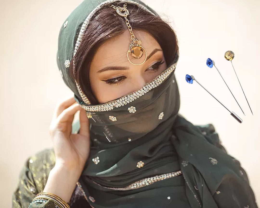 30PCS Hijab Pins with Safety Caps Colorful Crystal Rhinestone Ball Muslim Hijab Scarf Pins Brooch Pins Scarf Shawl Sweater Cardigan Safety Pins Wedding Pins Sewing Snag-Free Pins (A)