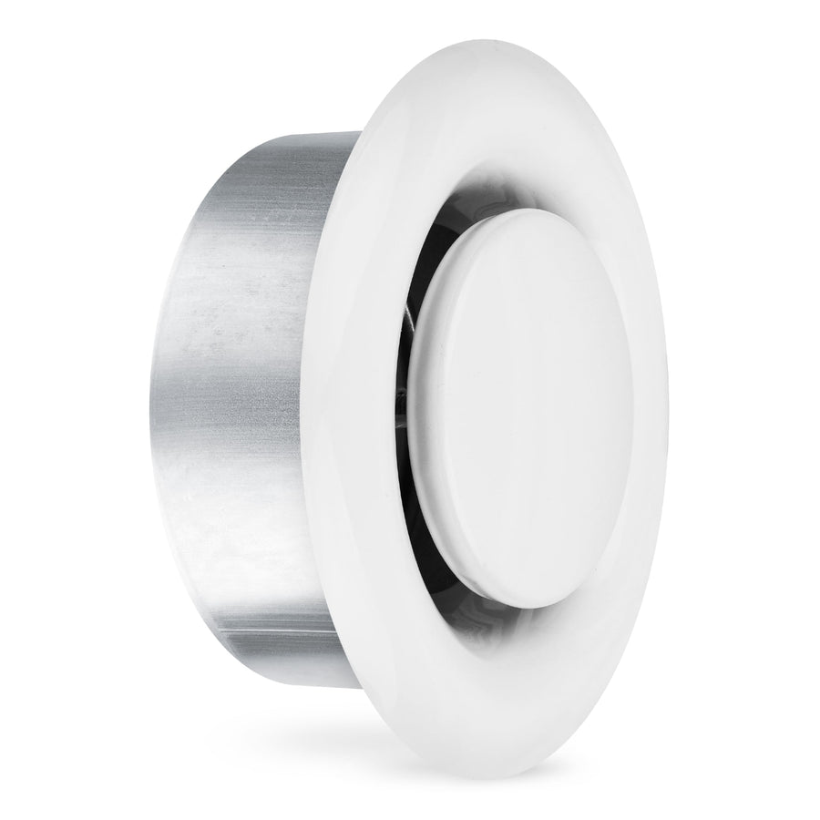 ® TVSA 4 Inch AC Vent Cover Round Adjustable Steel Air Vent Deflector Inline Bathroom Air Duct Vent Cover Grille Exhaust White RAL 9016 HVAC