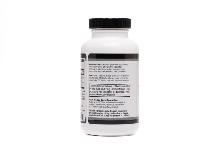 Quadracarn 4X-Potency, Lab Tested Ultra-Premium Carnitine Blend for Fat Loss, Muscle Definition, Metabolism, Mood, Energy Boost, Anti-Aging, Brain Function. 120 Tablets.