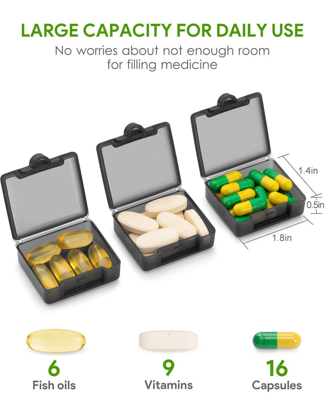 Small Pocket Pill Case(3 Pack), Daily Single Pill Box Organizer Portable for Purse Travel, Mini Pill Container for Pills Vitamin Fish Oil Supplements (White)