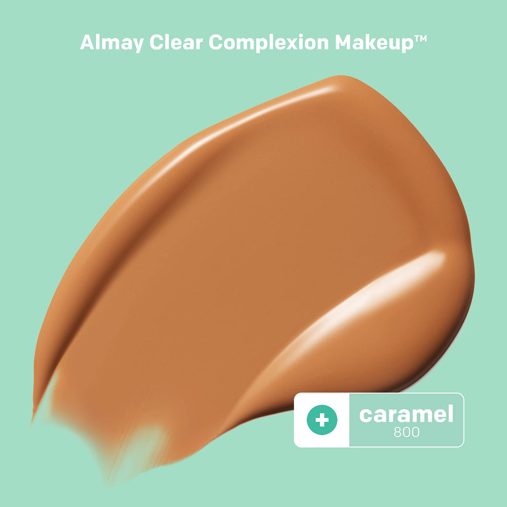 Clear Complexion Acne Foundation Makeup with Salicylic Acid - Lightweight, Medium Coverage, Hypoallergenic, Fragrance Free, for Sensitive Skin , 800 Caramel, 1 fl oz.