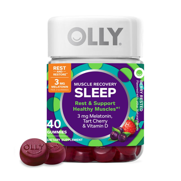 Muscle Recovery Sleep Gummies, Sleep and Sore Muscle Support, 3mg Melatonin, Tart Cherry, Vitamin D, Berry Flavor - 40 Count