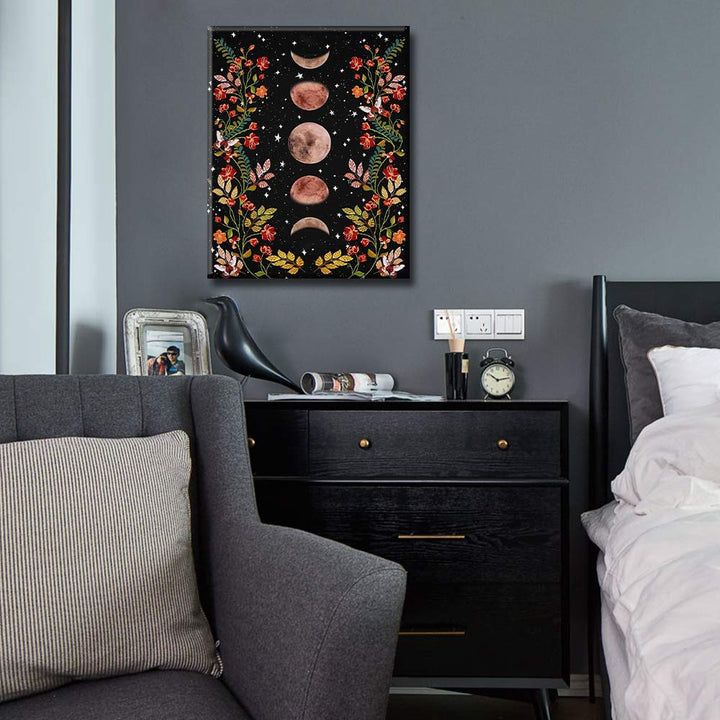 Paint by Numbers for Adults Moonlit Garden Painting by Numbers for Adults Moon Phase Surrounded by Vines and Flowers Black Adult Paint by Number Kit Unique Gift for Adults, 16x20(Frameless)