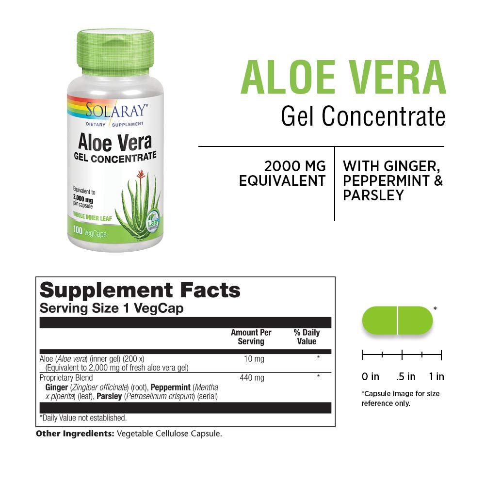 Aloe Vera Gel Concentrate | Equivalent to 2000 mg | Antioxidant Activity & Healthy Digestion & Skin Support | Non-GMO & Vegan | 100 VegCaps