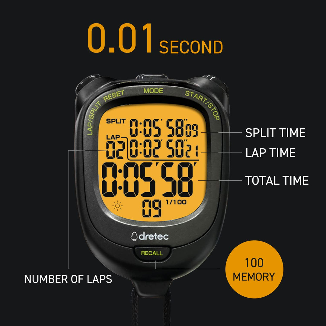 Digital Stopwatch Waterproof Alarm Calender for Swimming Running Training Kids Coaches Black