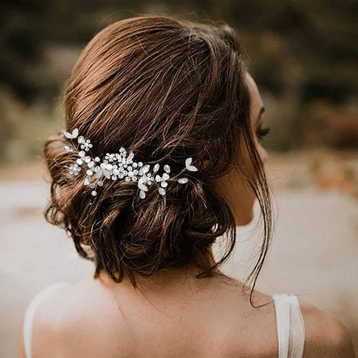 Bride Wedding Leaf Hair Combs Delicate Crystal Bridal Headpieces Flower Hair Accessories for Women and Girls (Silver)