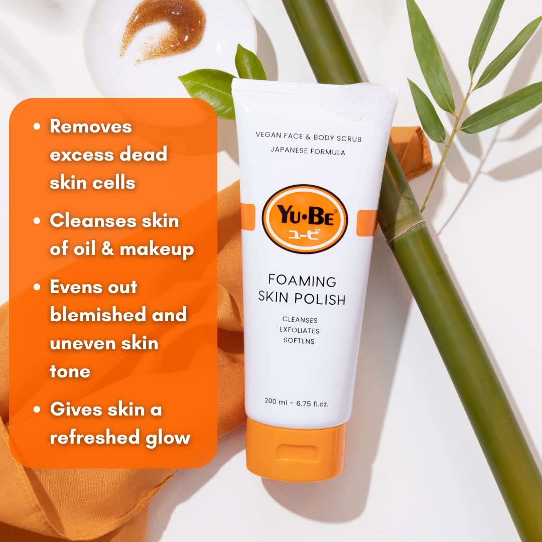 Foaming Skin Polish - Skin exfoliant to smooth dry skin – contains ginger root, ginseng, green tea, geranium oil & camphor 6.75 fl.oz.