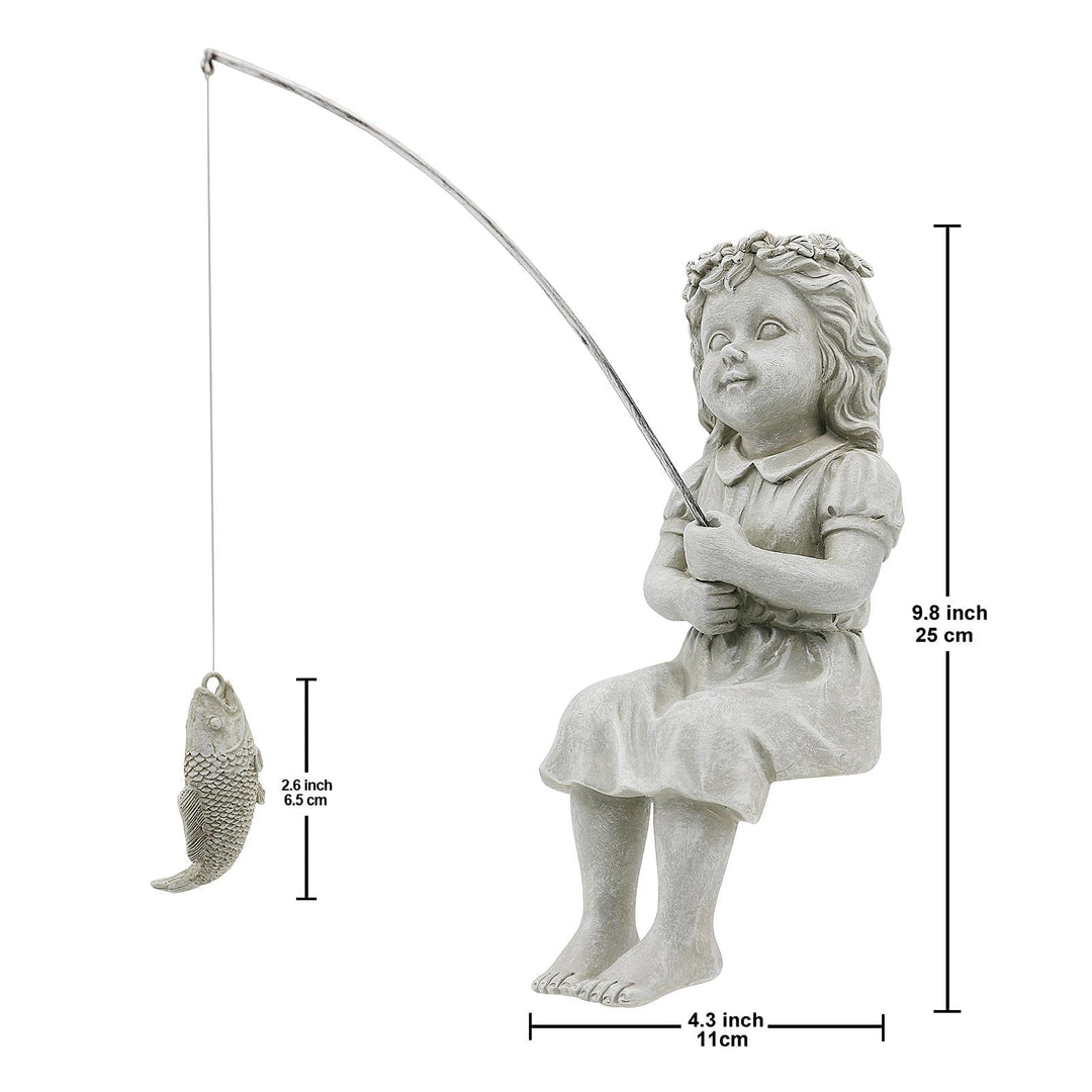 Gifts for Garden Home Mon Grandma The Little Fishergirl GardenHome Decor Statue,Fisherman Figurine Sculpture,OutdoorIndoor,Desk,Pool Pond Ornament