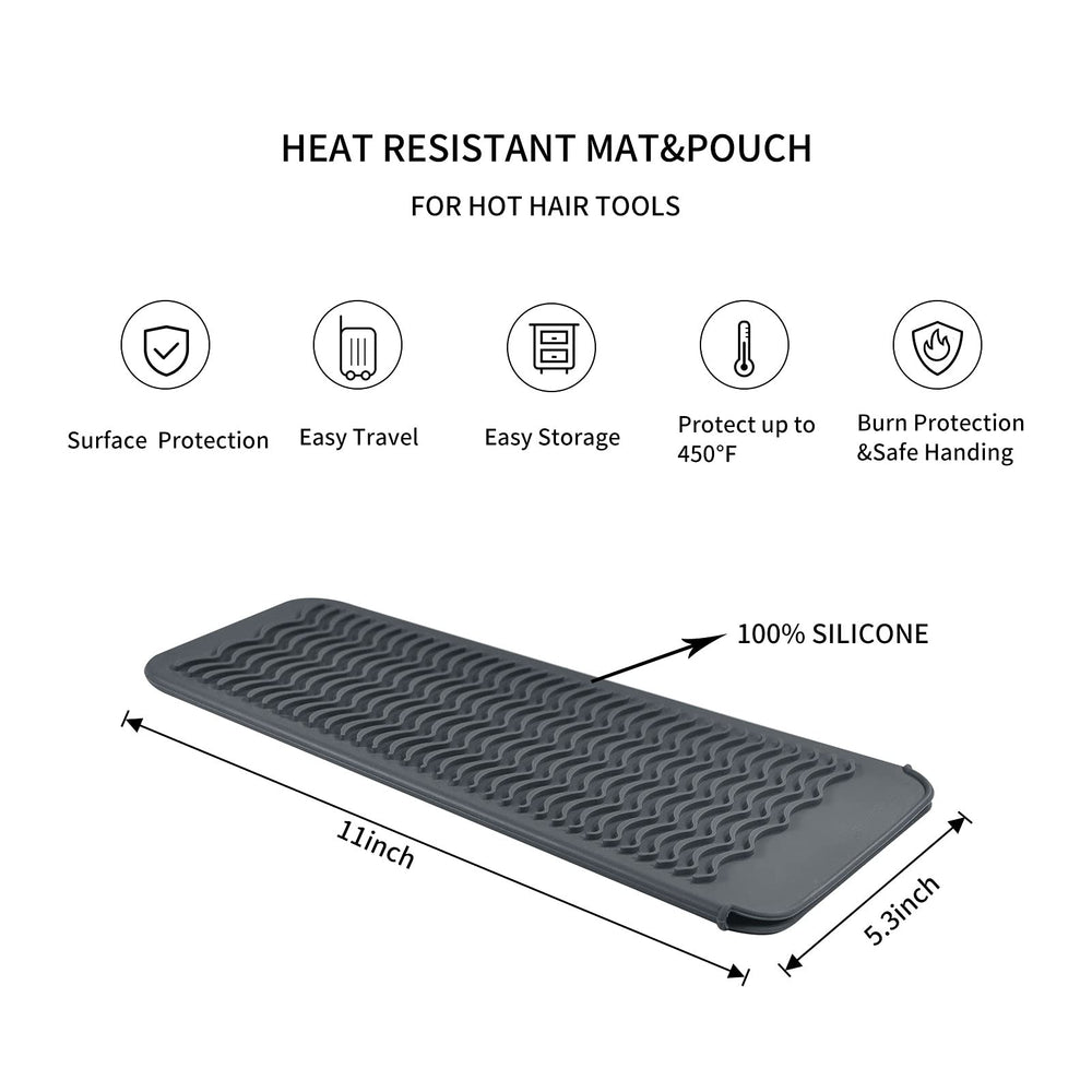 Silicone Heat Resistant Mat for Hair Iron, 11 x 5 inch, Grey, 1 Pack