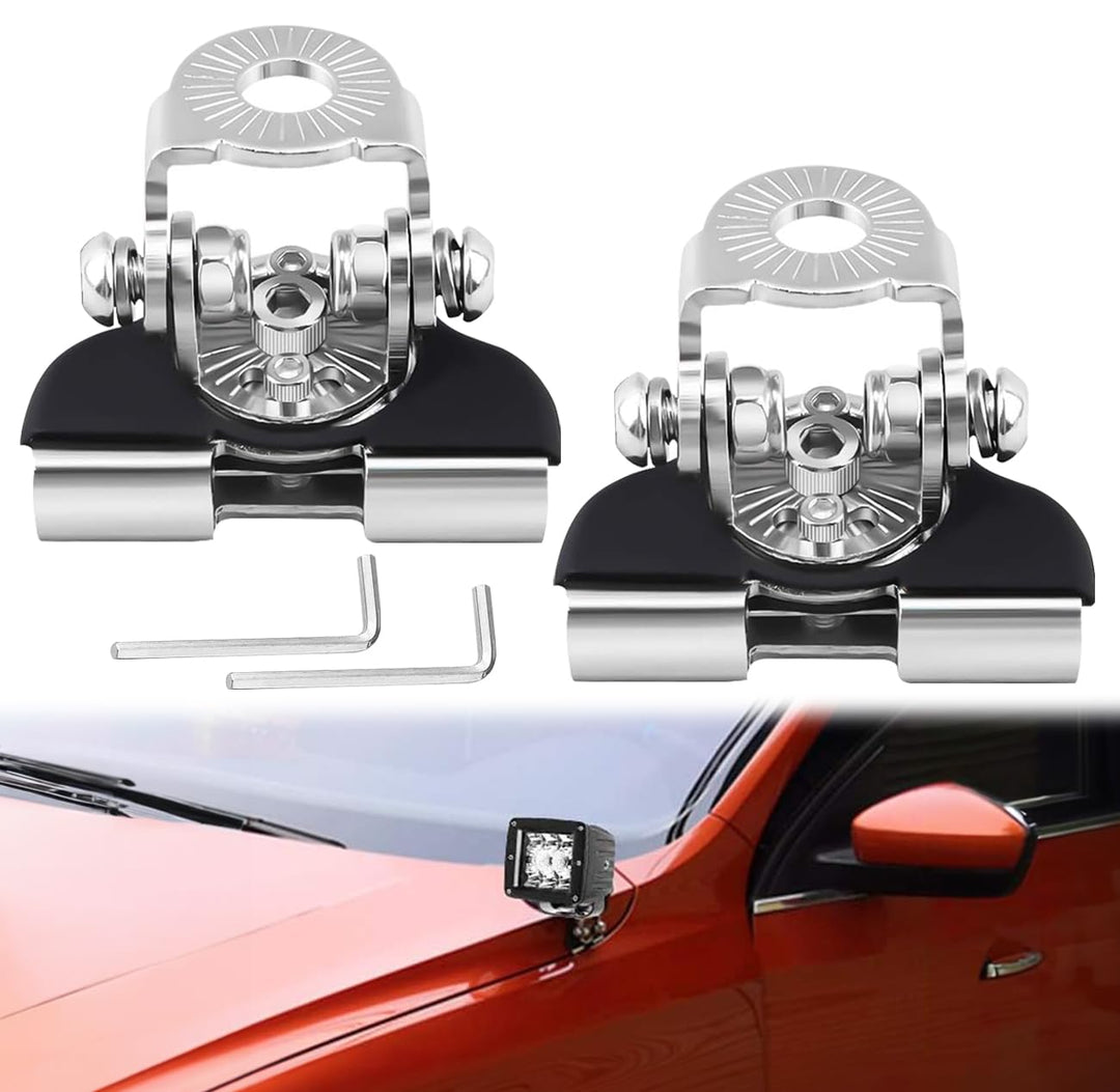 Universal LED Light Bar Mounting Brackets, Hood Mount Light Brackets A Pillar Hood Clamp Work Light Holder 304 Stainless Steel for Off Road Car Jeep Truck SUV 4x4 2PCS