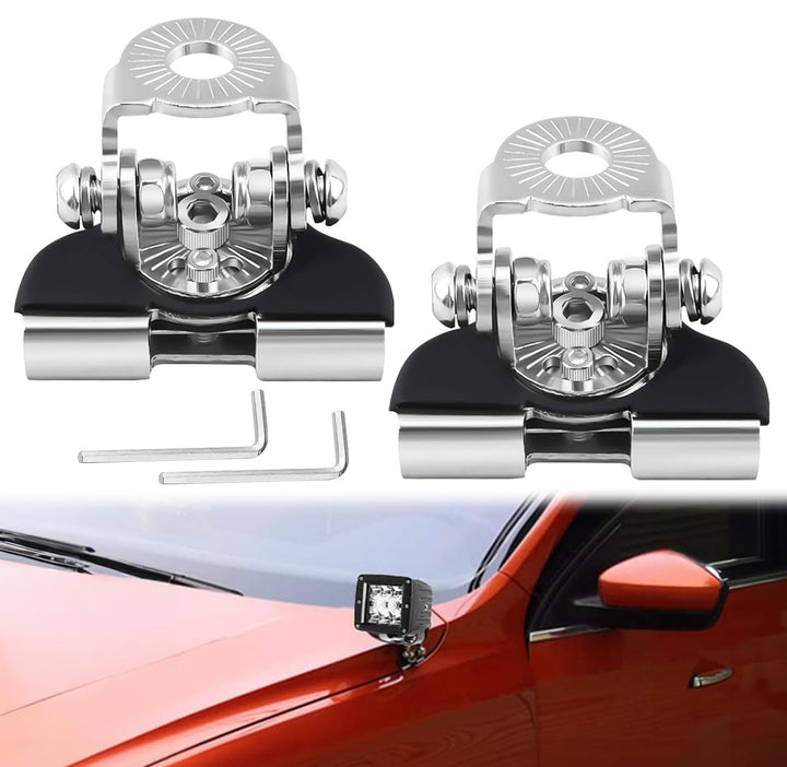 Universal LED Light Bar Mounting Brackets, Hood Mount Light Brackets A Pillar Hood Clamp Work Light Holder 304 Stainless Steel for Off Road Car Jeep Truck SUV 4x4 2PCS