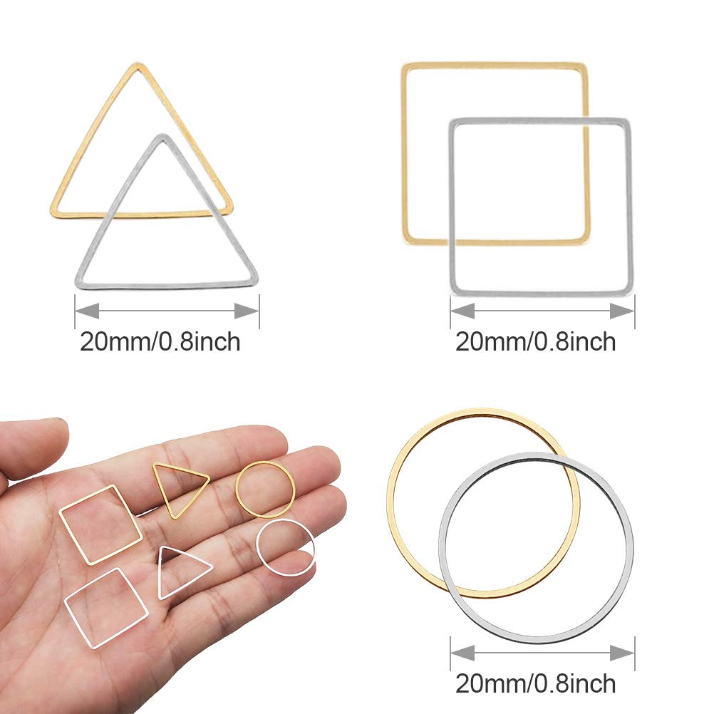 60pcs Earrings Beading Hoop Earring Finding Geometric Pendant Connector Round Hoop Earring for Jewelry Making DIY Crafts Art Creation Women Gift(Triangle & Square & Circle)
