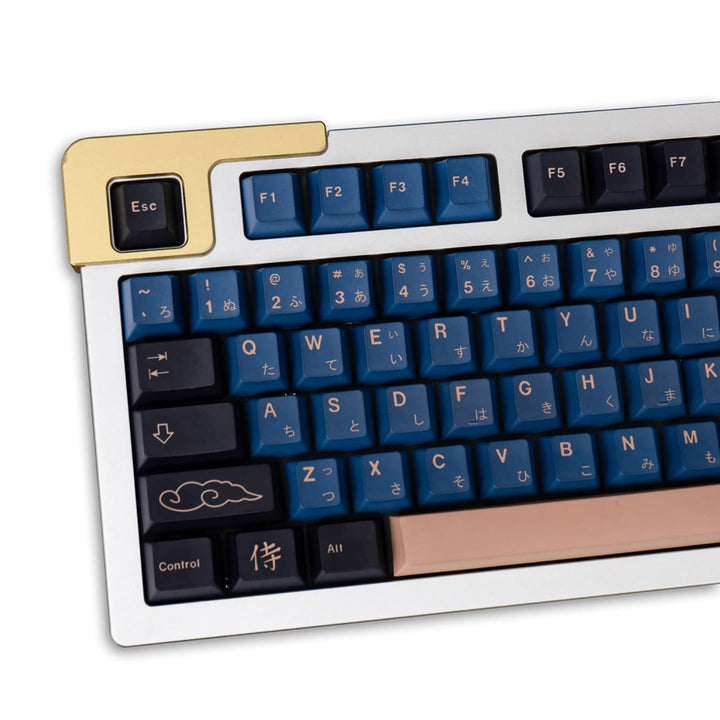 Blue Samurai Keycaps 129 Keys Cherry Profile Dye Sub PBT Keycap Set Japanese Key caps Fit for 61/64/87/104/108 Cherry Mx Switches Mechanical Keyboard