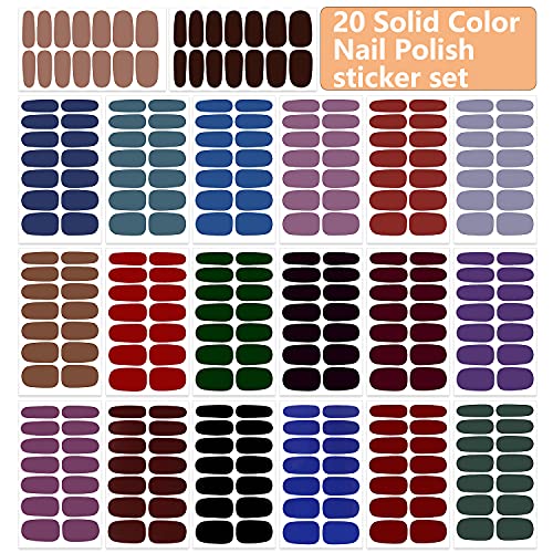 20 Sheets Dark Solid Color Series Nail Polish Strips Stickers with Nail File Self-Adhesive Punk Rock Gel Nail Strips Full Nail Wraps for Women Nails Art